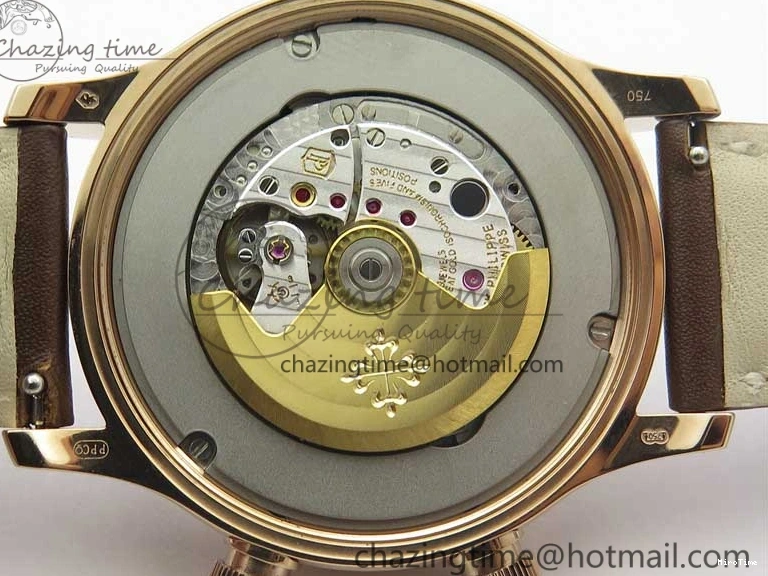 MIROTIME 0406 Calatrava 5524R Pilot Travel Time RG GRF Brown Dial on Brown Leather Strap MIYOTA TopPick 7155